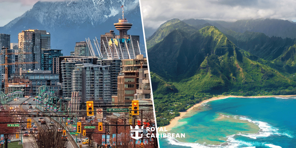 Se krydstogter i Alaska og Canada med fly og hotel Kystlandskab i Alaska med skov og hav samt snedækkede bjerge i Canada på krydstogt med Celebrity Solstice