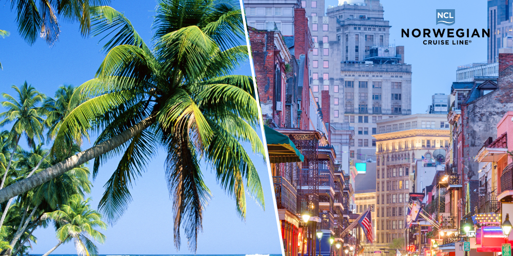 Se krydstogt fra Caribien til New Orleans med Norwegian Palmestrand i Caribien og farverige gader i New Orleans på krydstogt med Norwegian Cruise Line